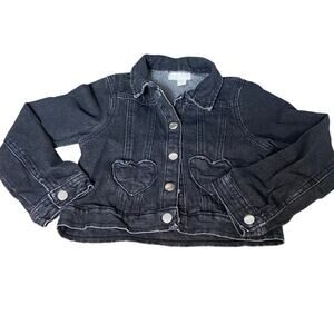 Nannette black jean cropped heart pocket snap jacket SIZE 6